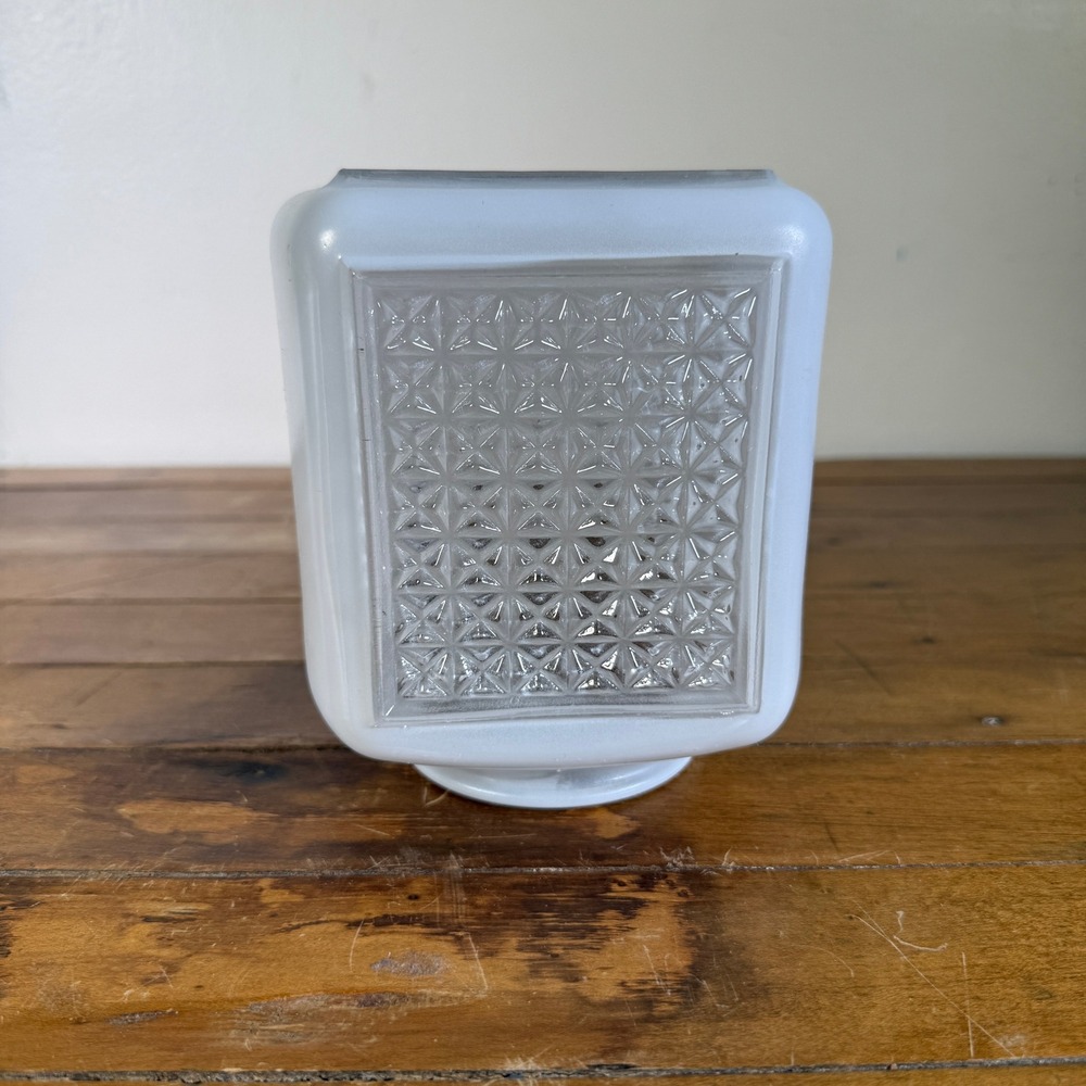 Vintage Light Globe Shade White Square Milk Glass Starburst Panel